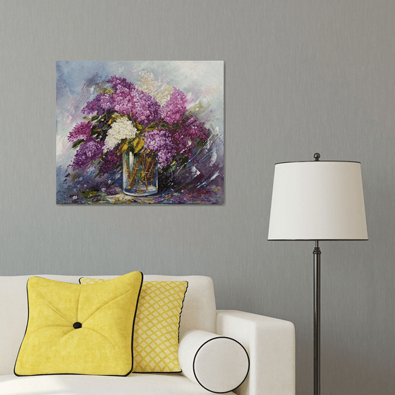 Lilacs(70x60cm, oil painting, palette knife, ready to hang)