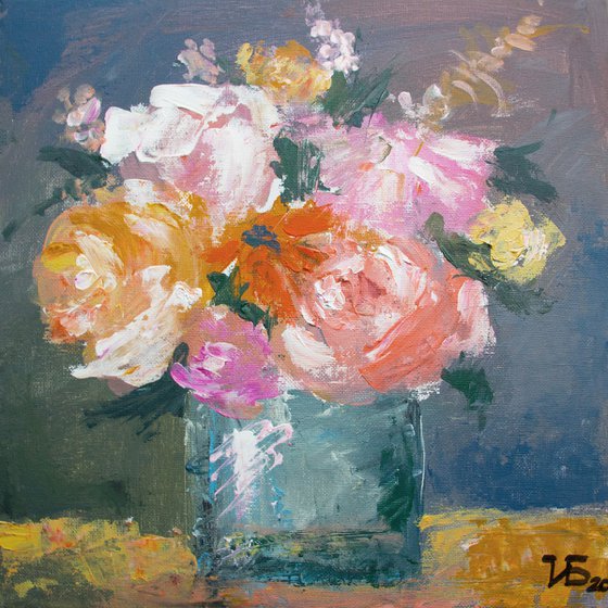 Small still life with tea roses