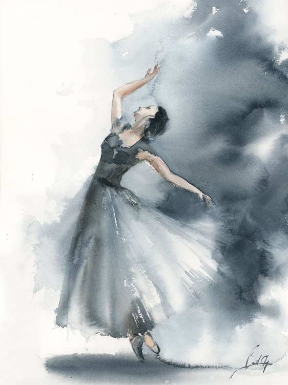Ballerina In Blue Grey Original Watercolor Paint Artfinder