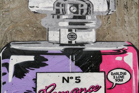 The Fragrance of Romance 120cm x 150cm Chanel Industrial Concrete Urban Pop Art Painting With Custom Etched Frame