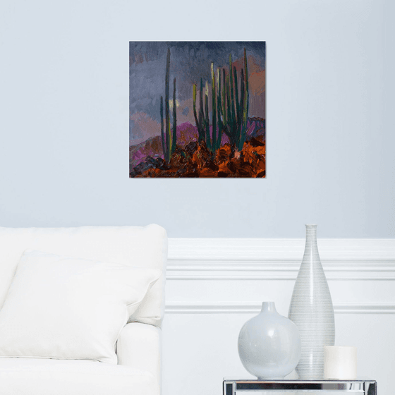 The Moon and Cactuses. Desert Night
