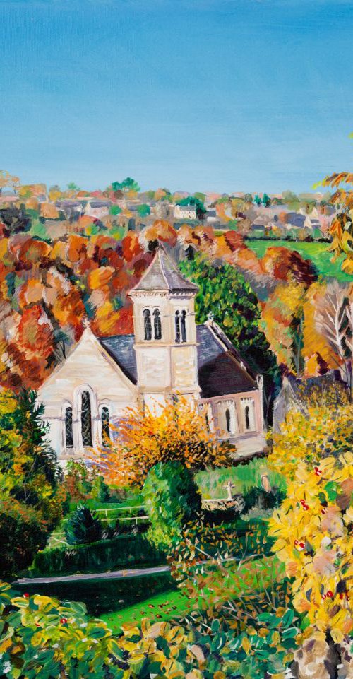 FRAMPTON MANSELL CHURCH IN AUTUMN by Diana Aungier-Rose