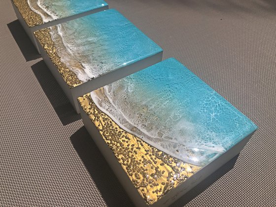 Teal Waves Triptych #1 Triptych Ocean Painting