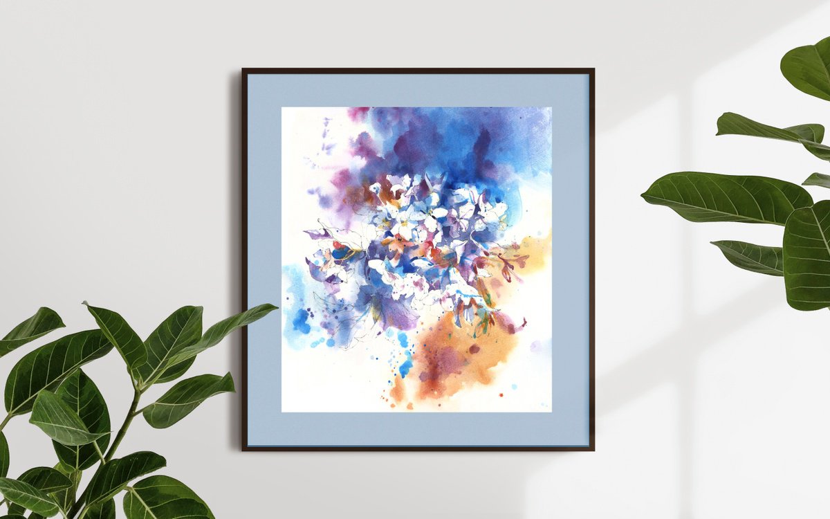 Impressionistic Botanical Watercolour By Ksenia Selianko, 14 X 16", Thousand Shades Of Hydrangea, Original Artwork