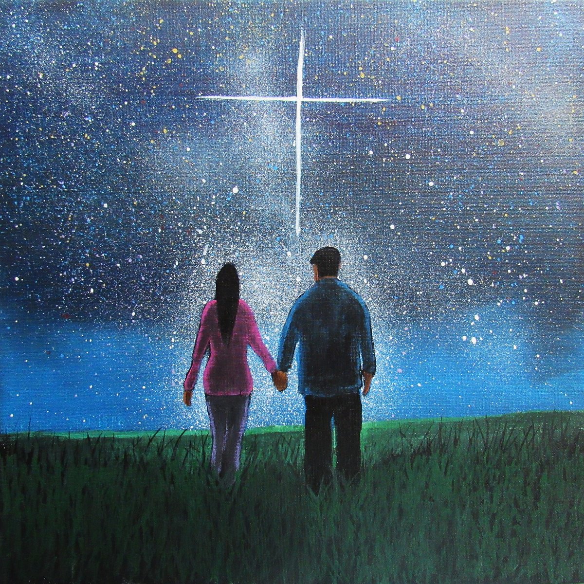 Impressionistic Portrait Acrylic Painting By William F. Adams, 14 X 14", Together... We Will Serve The Lord, Original Artwork