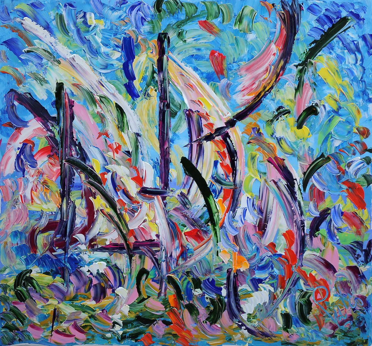 Impressionistic Abstract Acrylic Painting By Antonino Puliafico, 49 X 45, Vele, Original Artwork