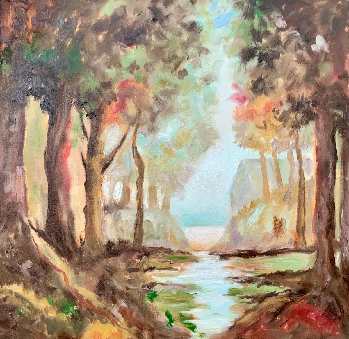 Impressionistic Landscape Oil Painting By Alexandra Jagoda (Ovcharenko), 20 X 20, Cottage In The Woods, Original Artwork