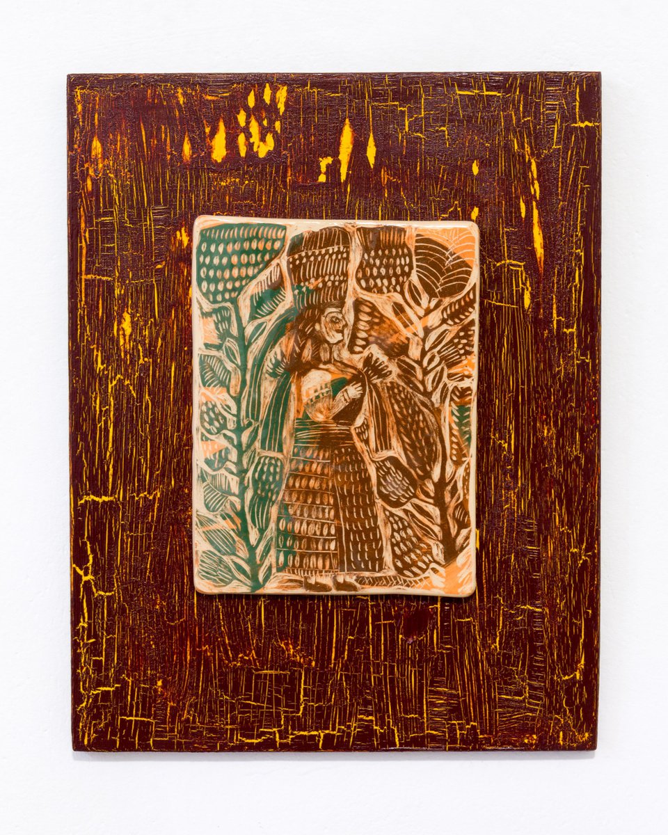 Naive Portrait Painting By Yuliia Dunaieva, 9 X 12", Ceramic Panel "Woman" 23.5X 30X0.8 Cm, Original Artwork