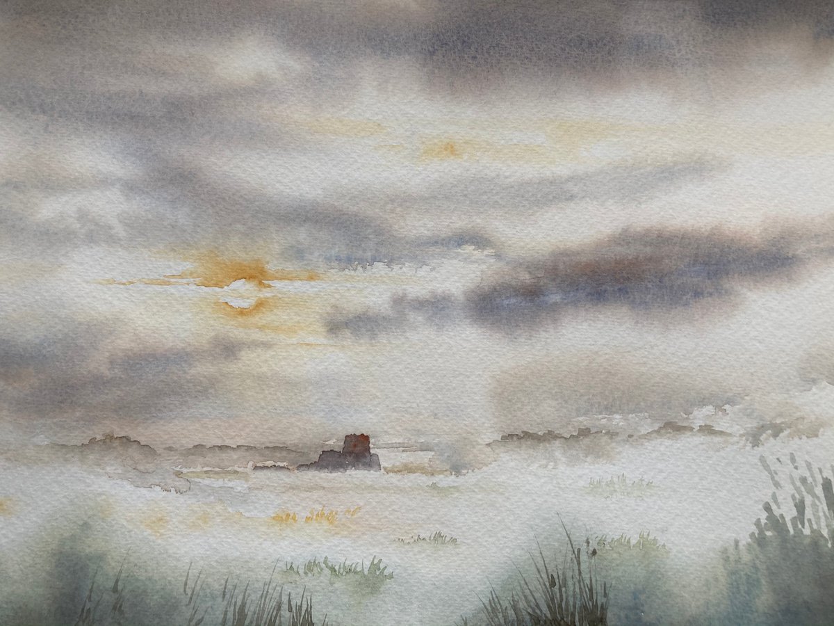 Impressionistic Landscape Watercolour By Noel Sawyer, 15 X 11", Dawn At St Benet