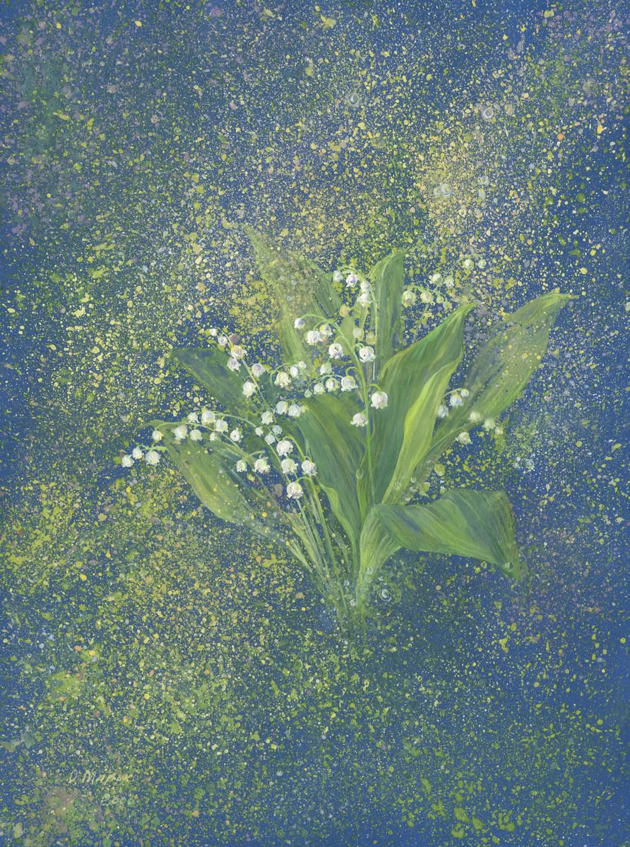 The birth of lily of the valley / Spring flowers Floral painting by Olha Malko