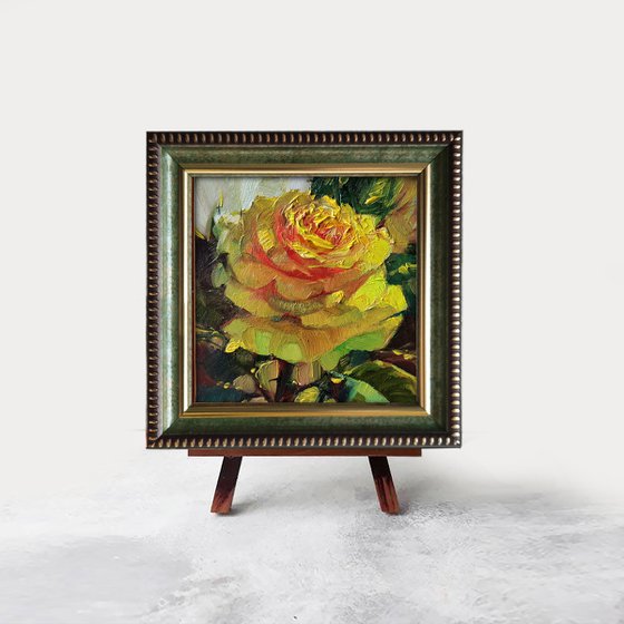 Roses flowers oil painting original, art Floral painting yellow rose artwork impressionist, Easter gift for women