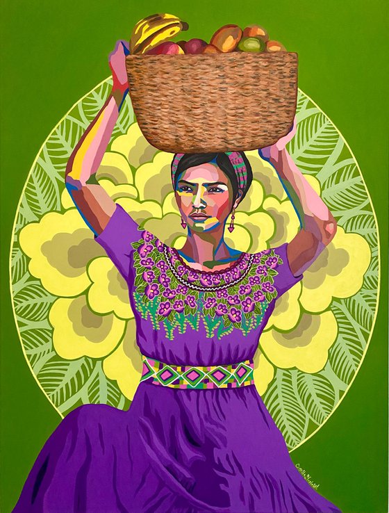 Woman with basket of fruits