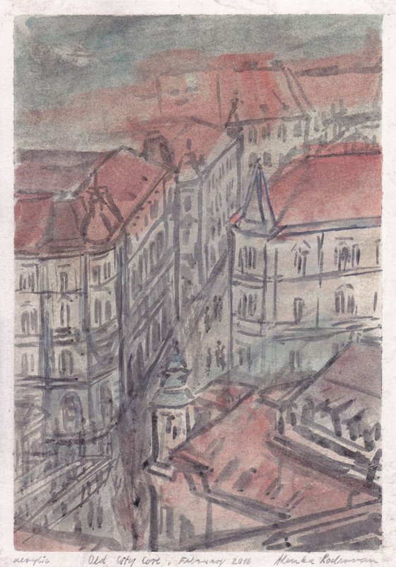 Old City Core / Ljubljana, February 2016, acrylic on paper