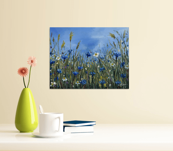 Floral Field Impasto painting Framed 21x27cm