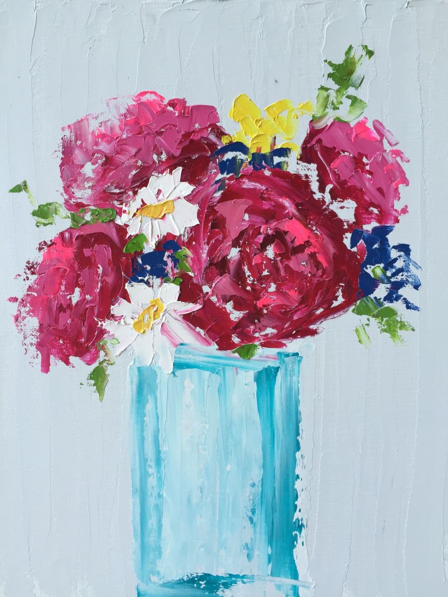 Vase of Fucia Peonies 14x11 by Emma Bell
