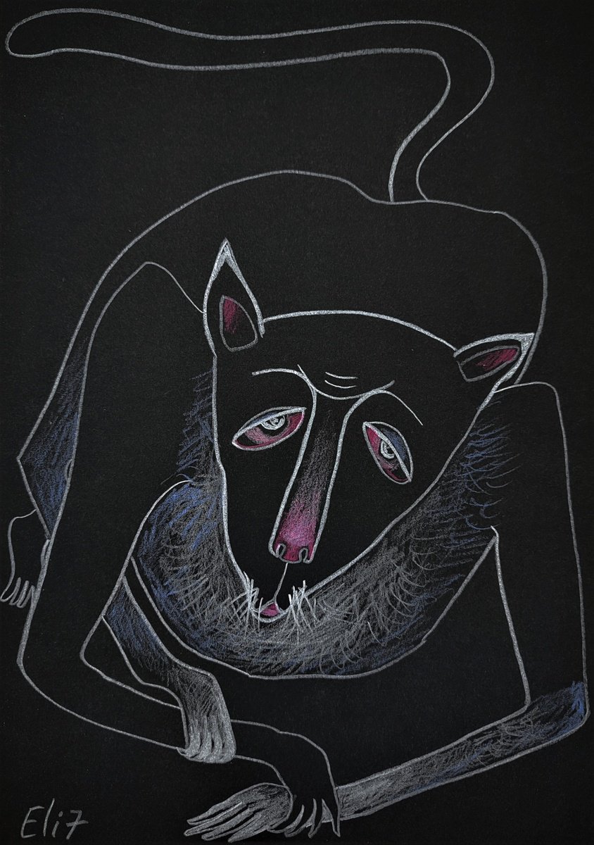 Expressive Animal Pencil Drawing By Elisheva Nesis, 9 X 13, Self-Control, Original Artwork