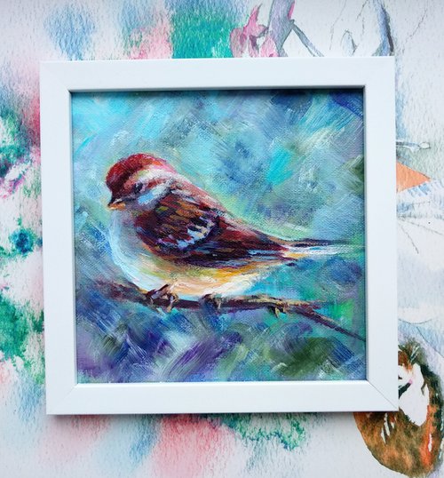Sparrow Garden Birds Nature Art by Anastasia Art Line