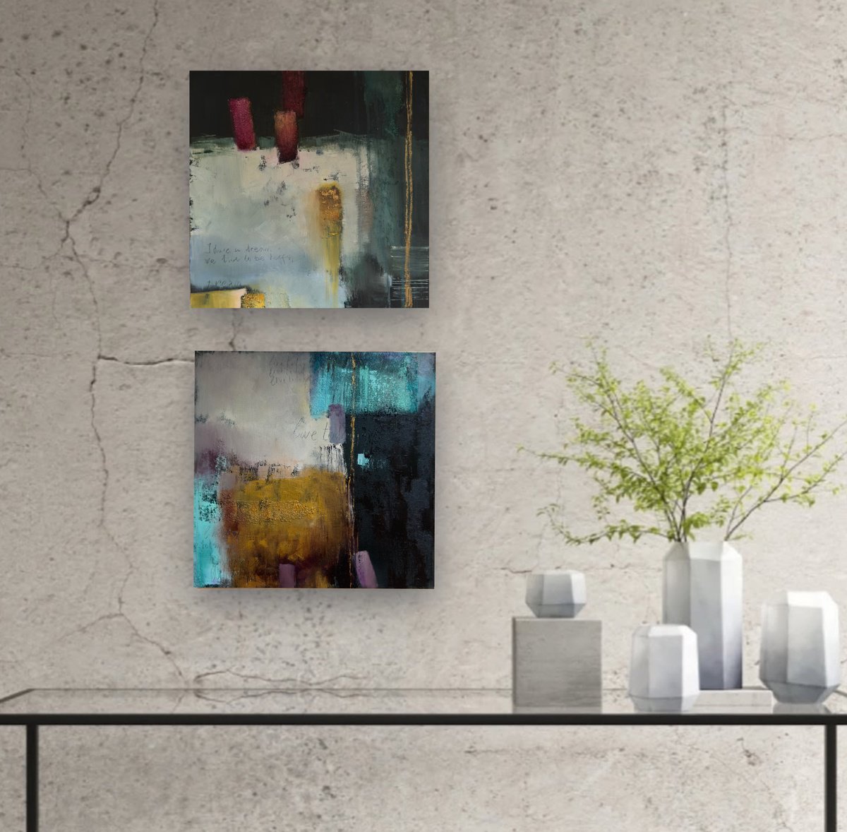 Abstract Painting By Olha Laptieva, 11 X 23", Night Adventures 2S, Original Artwork