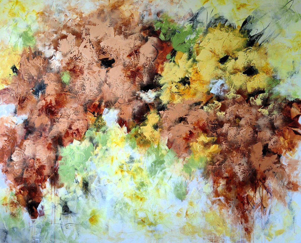 Abstract Botanical Acrylic Painting By Vera Hoi, 57 X 47", "Enchanted Blooms Iii" From "Colours Of Summer" Collection, Xxl Abstract Flower Painting, Artfinder