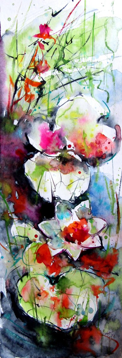 Kovács Anna Brigitta | Original Watercolour | Water Lilies V | 20 X 56Cm | Artwork For Sale On Artfinder
