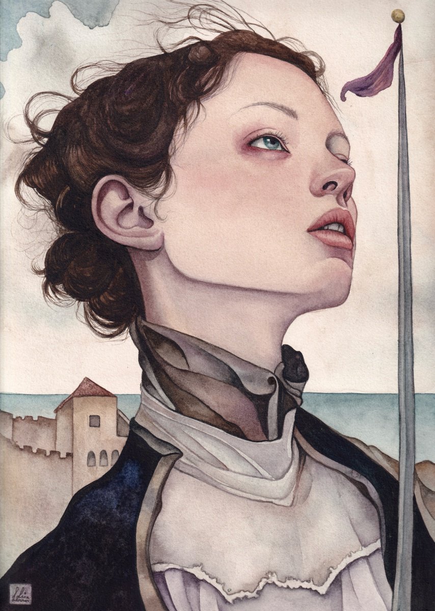 Surrealistic Portrait Watercolour By Lisa Lennon, 9 X 13", Page Of Swords, Original Artwork