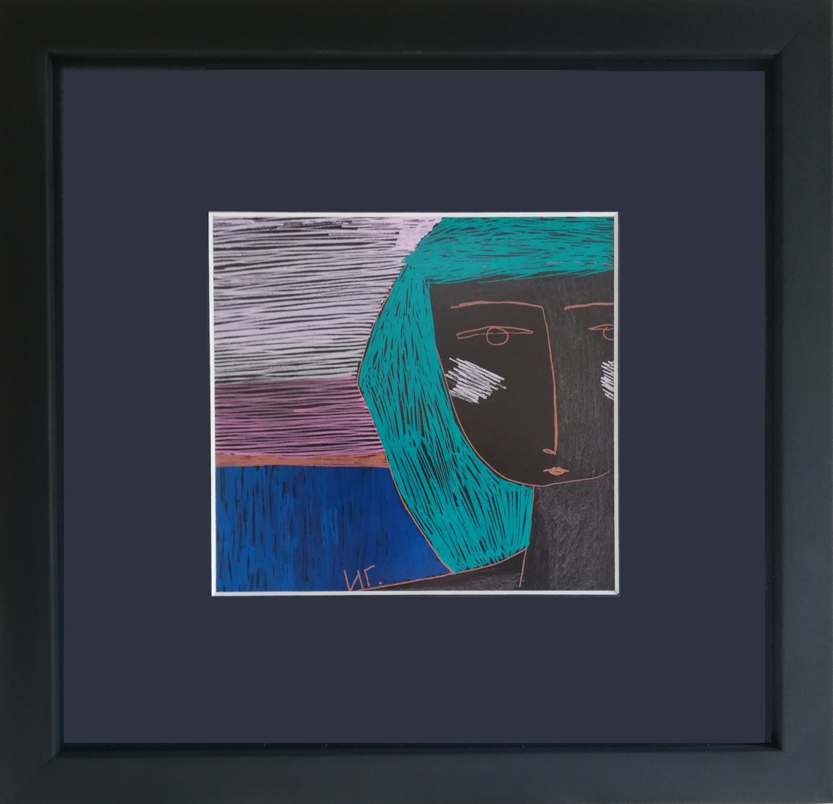 Naive Portrait Drawing By Irina Goleva, 12 X 11, Small Female Glances I, Original Artwork