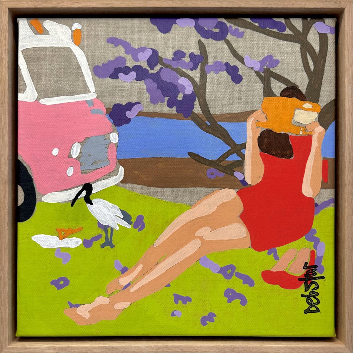 Urban And Pop Acrylic Painting , Lady In Red - Sweet Escape 33.5Cm X 33.5Cm By Deborah Lang, 13 X 13, Artwork For Sale On Artfinder