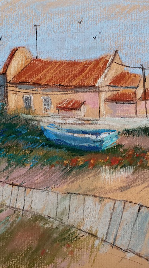 River and boats. Portuguese village by Elena Genkin