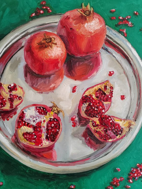 Pomegranates slices and seeds