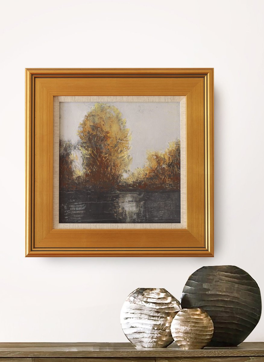 Impressionistic Landscape Oil Painting By Bo Kravchenko, 12 X 12, Autumn, Original Artwork