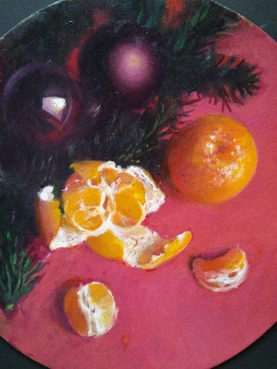 New Year's Tangerines On Red