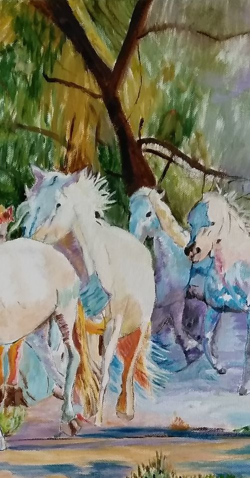 White horses in the countryside by Isabelle Lucas