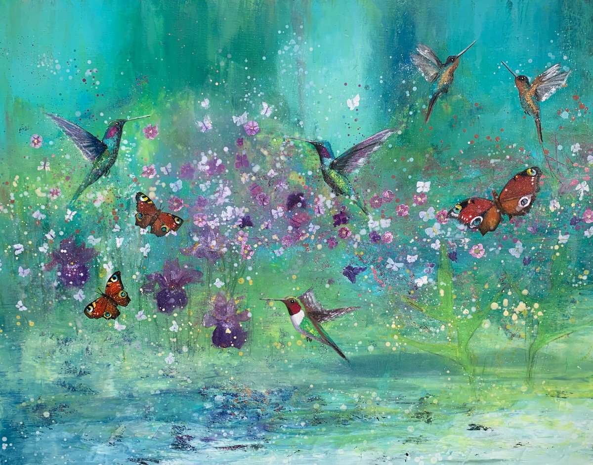 Impressionistic Animal Painting By Laure Bury, 39 X 31", Dancing In The Light, Original Artwork