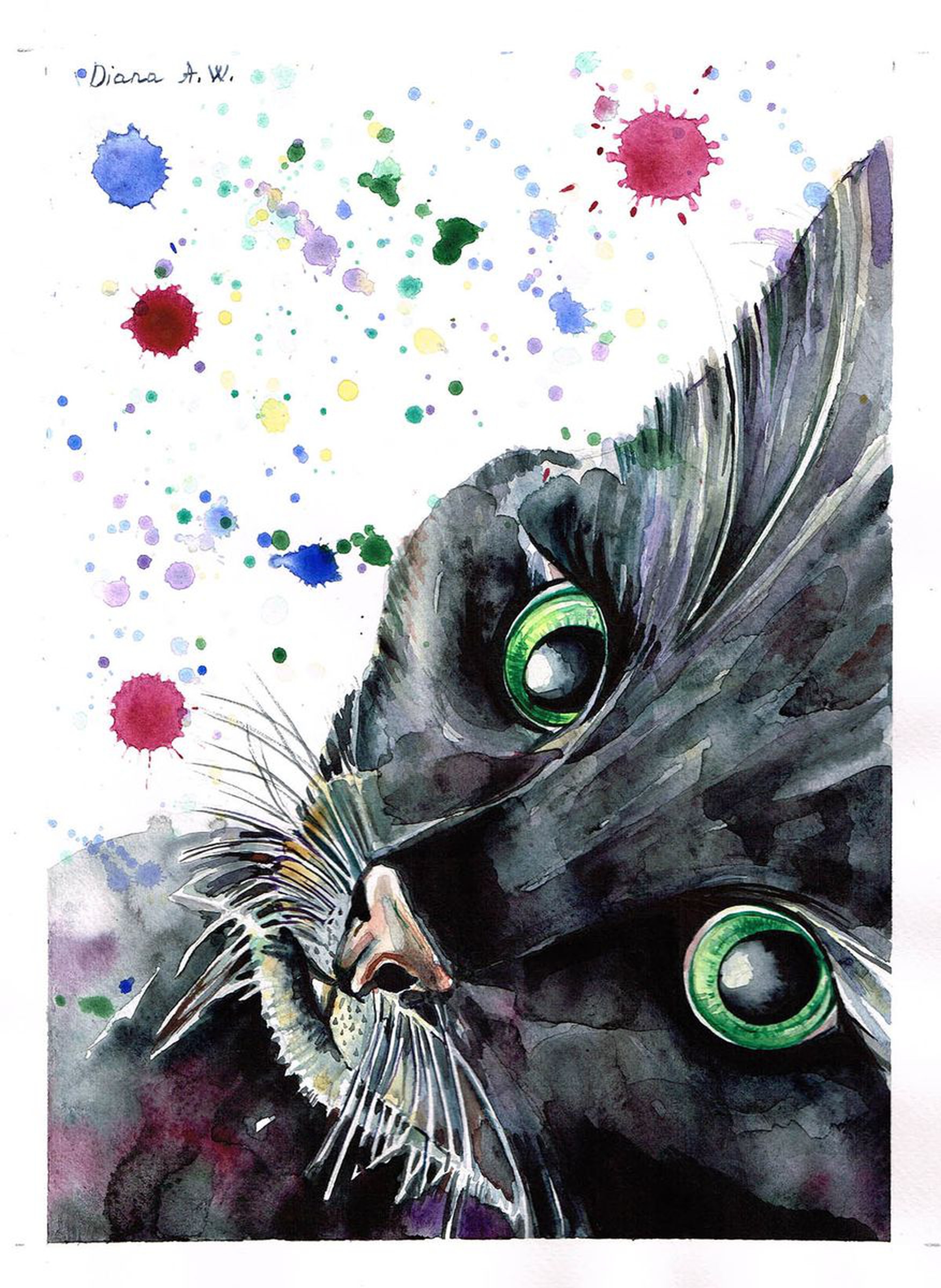 Cat Original Watercolour Painting Cute Black C Artfinder