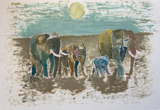 Elephants Study oil on paper 16x24