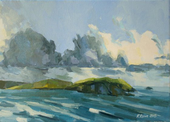 Oil sketch of storm approaching Daymer bay, Cornwall