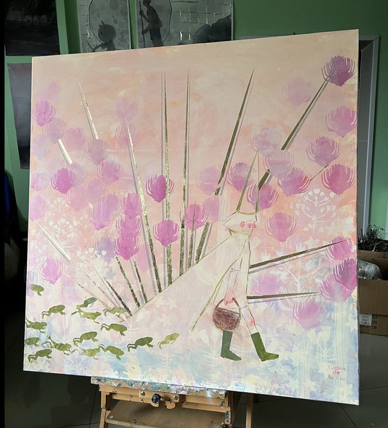 The Frog Shepherd 115x115cm. Acrylic, gold