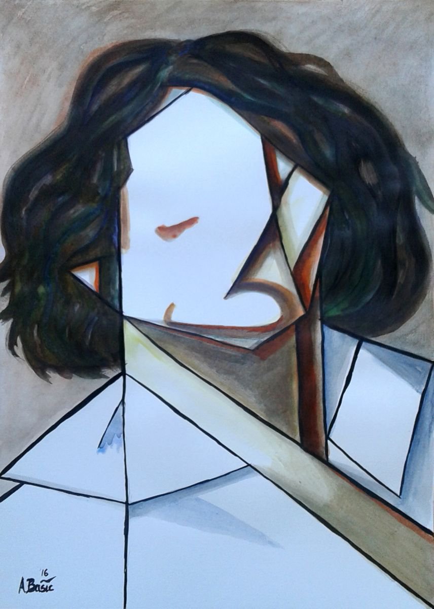 Geometric Portrait Painting By Aleksandar Basic, 12 X 17, Jean Desire Gustave Courbet, Original Artwork