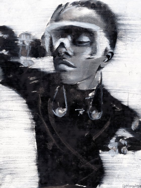 Fedola II | Black and white blonde woman female fashion oil painting on paper | beautiful powerful black lady