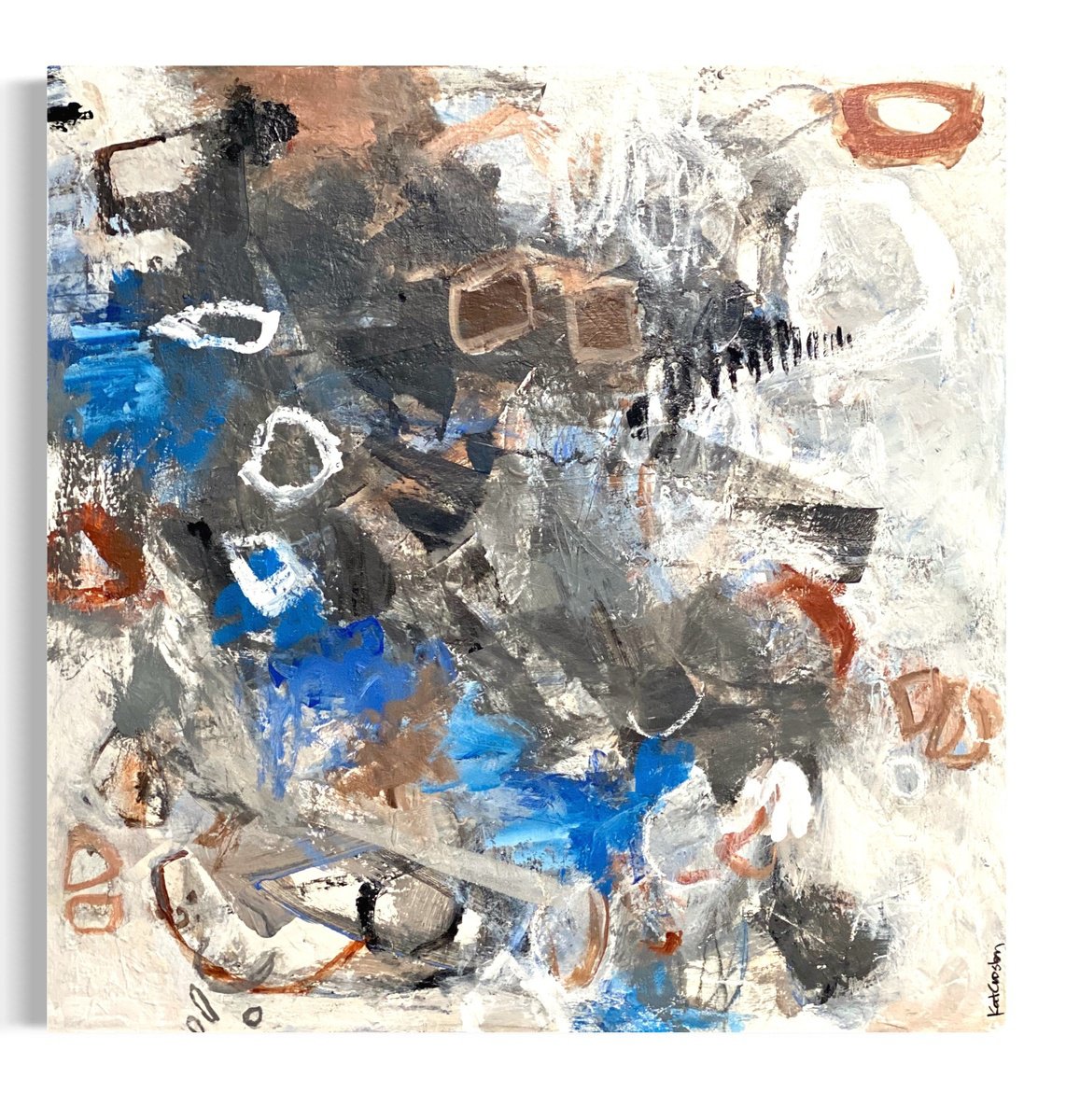 Organic Abstract Acrylic Painting By Kat Crosby, 24 X 24", Black Coffee, Original Artwork