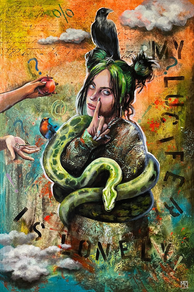 Expressive Portrait Acrylic Painting By Maria Kireev, 31 X 47", Billie, Original Artwork