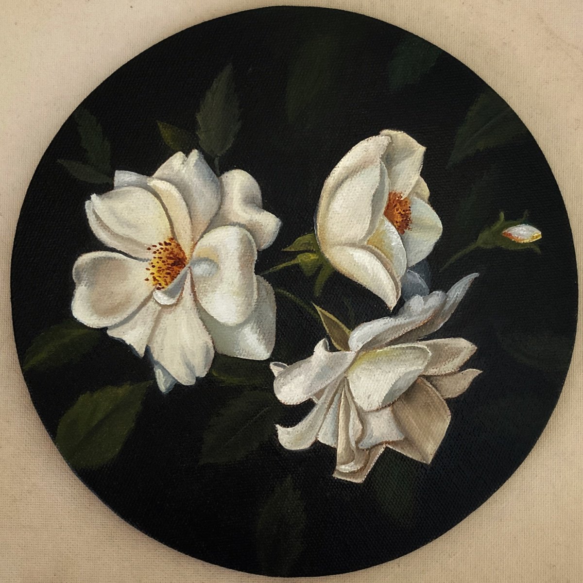 Photorealistic Botanical Oil Painting By Priyanka Singh, 8 X 8", White Roses, Original Artwork
