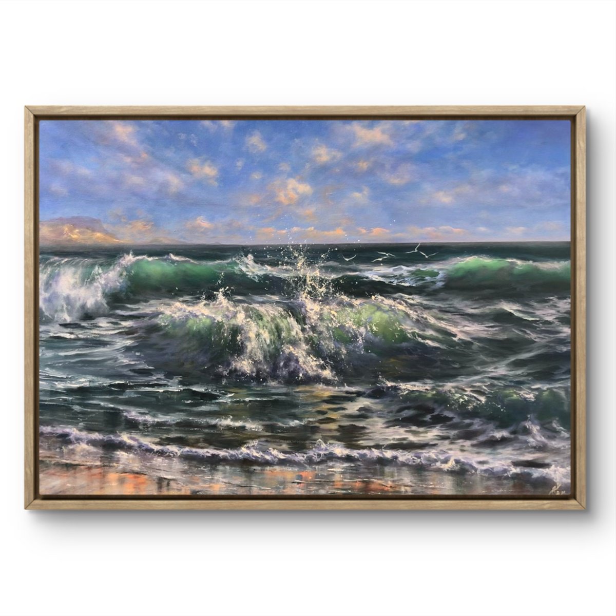 Photorealistic Landscape Oil Painting By Alesia Yeremeyeva, 33 X 24, Roaring Emeralds, Original Artwork