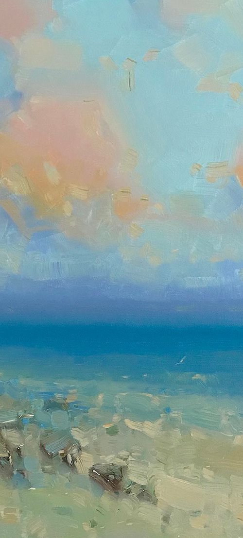 Ocean in Turquoise, Original oil painting, Handmade artwork, One of a kind by Vahe Yeremyan