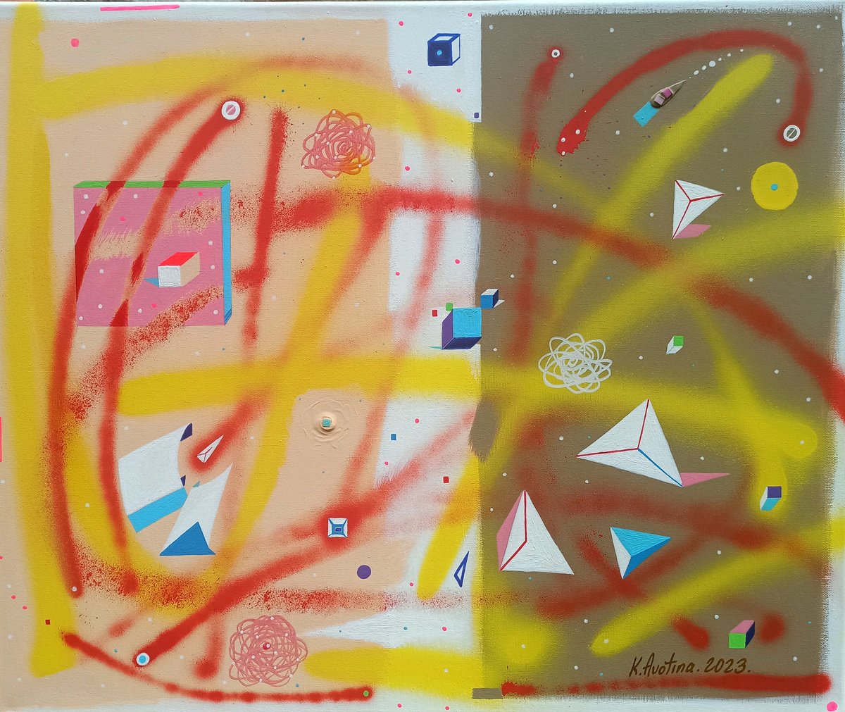 Impressionistic Abstract Acrylic Painting By Katrina Avotina, 24 X 20", 5 X 7, Original Artwork