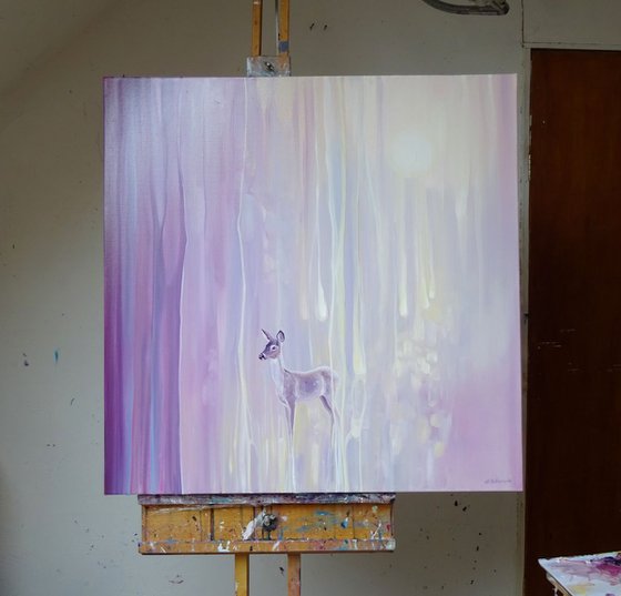 Beautiful - original oil painting abstract with deer