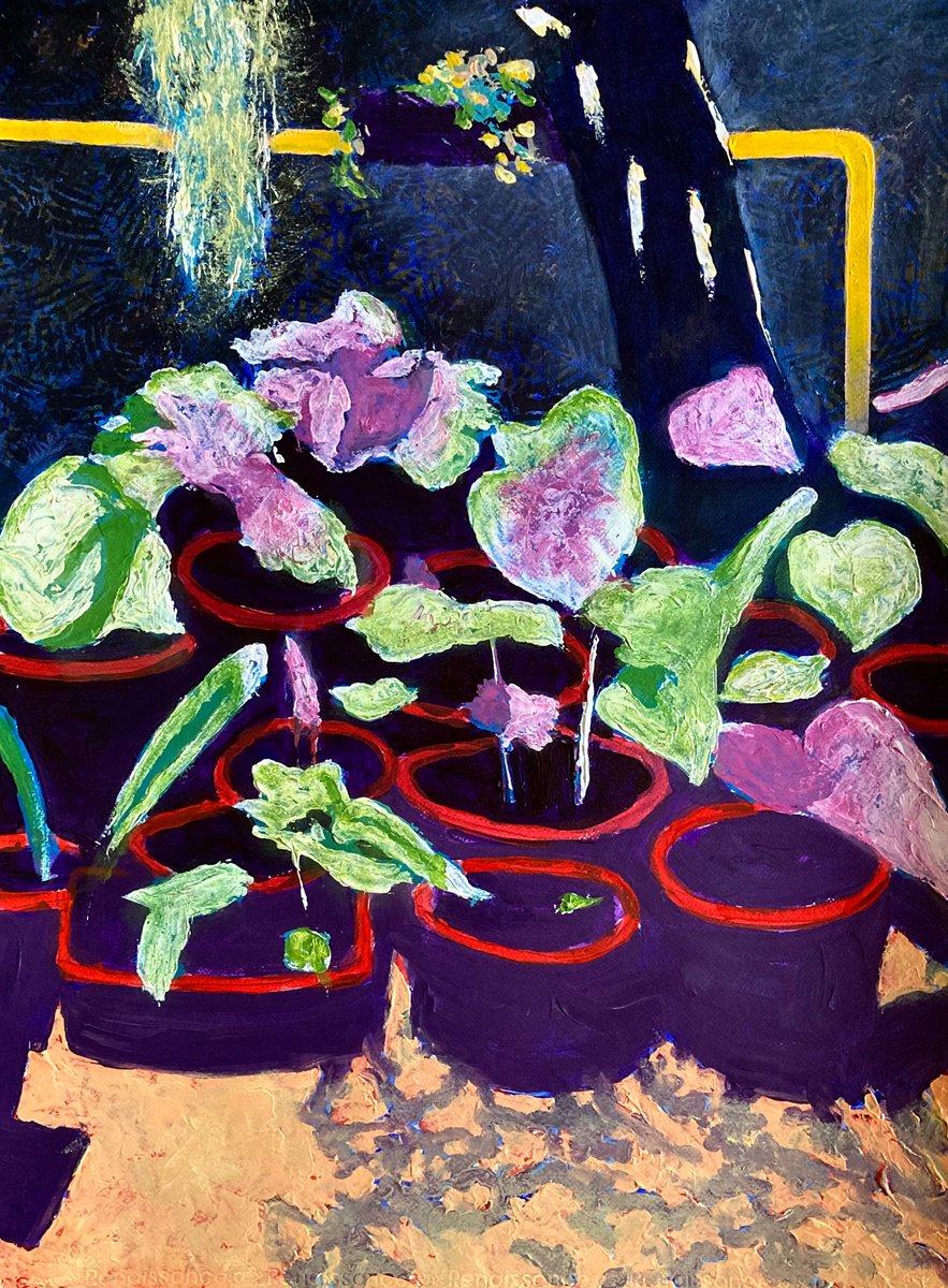 Impressionistic Botanical Acrylic Painting By John Cottee, 22 X 30, Garden At Midday, Original Artwork