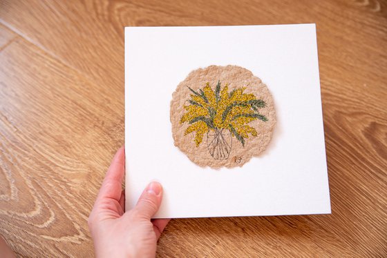 Mimoza flowers drawing on the author's craft paper