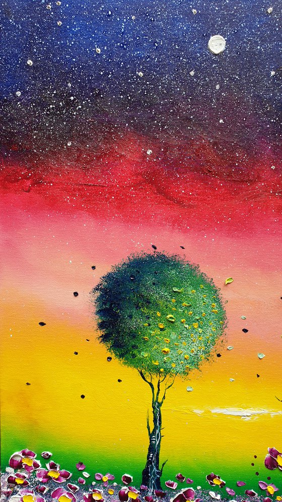 "Sunset Tree & Flowers in Love"