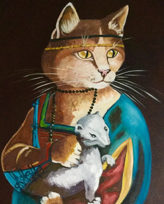 Cat with ermine . FELINE ART. Painting  for cat lovers.